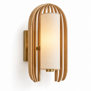 Beamiva Arbor Cage Wood-Look & Linen-Style Wall Sconce — product image