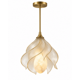 Beamiva Aurelia Bloom Alabaster-Style & Ribbed Glass Pendant Light — product image