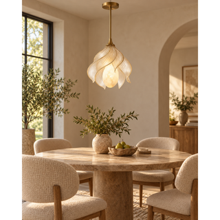 Beamiva Aurelia Bloom Alabaster-Style & Ribbed Glass Pendant Light — interior scene
