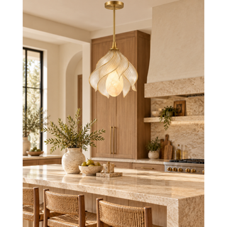 Beamiva Aurelia Bloom Alabaster-Style & Ribbed Glass Pendant Light — interior scene