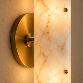 Beamiva Aurelia Alabaster-Style Glass Wall Sconce – Brushed Brass-Finish Wall Light — interior scene