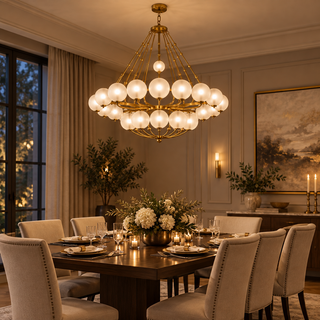 Beamiva Aurora Frosted Glass Globe Chandelier — interior scene