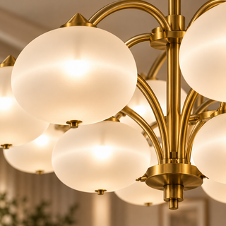 Beamiva Aurora Opal Glass Globe Chandelier – Modern Brass-Finish Multi-Light Ceiling Fixture — interior scene