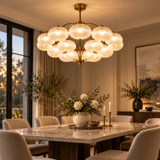 Beamiva Aurora Opal Glass Globe Chandelier – Modern Brass-Finish Multi-Light Ceiling Fixture — detail close-up