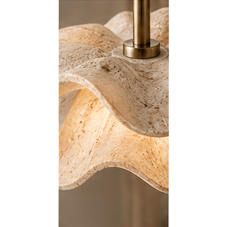 Beamiva Cairn Wave Travertine-Look Sculpted Pendant Light — detail close-up