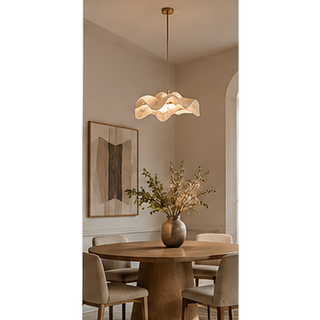 Beamiva Cairn Wave Travertine-Look Sculpted Pendant Light — interior scene