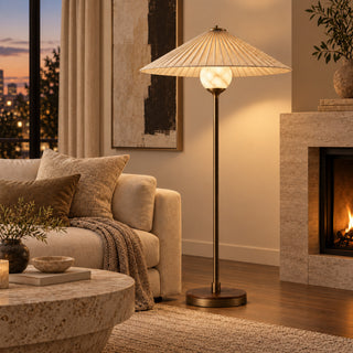Beamiva Celeste Parasol Pleated Linen-Style & Alabaster-Style Floor Lamp — interior scene