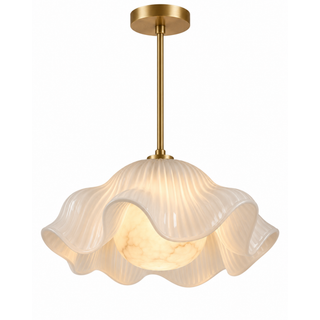 Beamiva Dune Halo Alabaster-Style & Ribbed Glass Pendant Light — product image