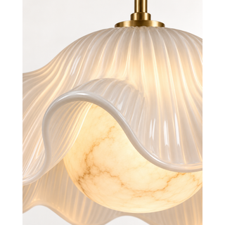 Beamiva Dune Halo Alabaster-Style & Ribbed Glass Pendant Light — detail close-up