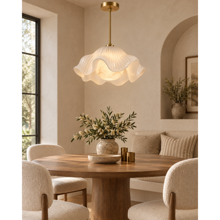 Beamiva Dune Halo Alabaster-Style & Ribbed Glass Pendant Light — interior scene