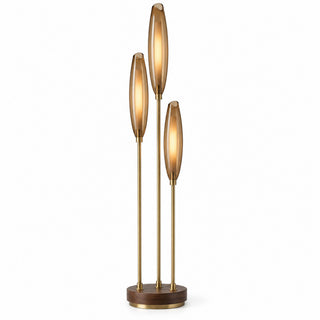 Beamiva Ember Reed Amber Glass & Wood-Look Floor Lamp — product image