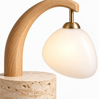 Beamiva Fjord Arch Wood-Look & Opal Glass Floor Lamp — detail close-up