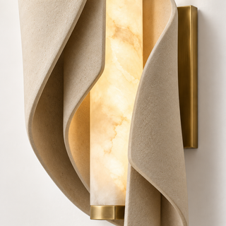 Beamiva Folded Veil Stone-Look & Alabaster-Style Wall Sconce — detail close-up