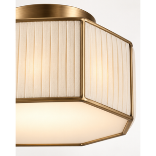 Beamiva Lucent Fold Pleated Linen-Style & Brass-Finish Ceiling Light — detail close-up