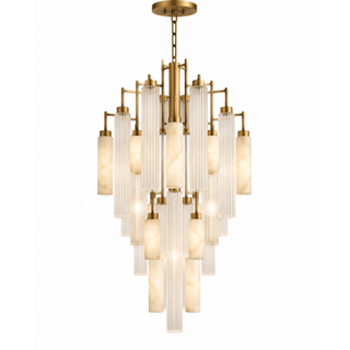 Beamiva Luma Veil Fluted Glass & Alabaster-Style Chandelier — product image