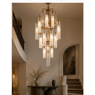Beamiva Luma Veil Fluted Glass & Alabaster-Style Chandelier — interior scene