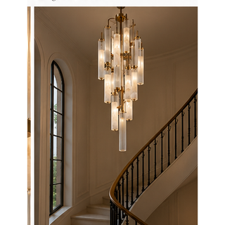 Beamiva Luma Veil Fluted Glass & Alabaster-Style Chandelier — interior scene