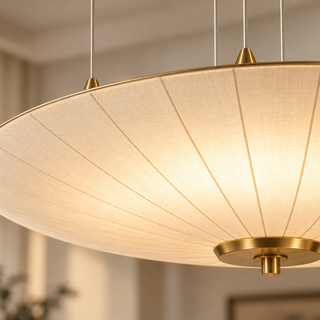 Beamiva Lunara Wide Linen-Style Disc Pendant Light — detail close-up