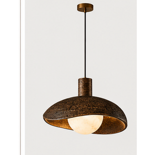 Beamiva Nocturne Dome Textured Metal & Alabaster-Style Pendant Light — product image