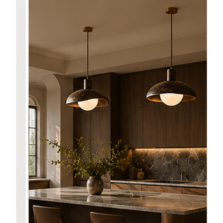 Beamiva Nocturne Dome Textured Metal & Alabaster-Style Pendant Light — interior scene