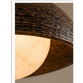 Beamiva Nocturne Dome Textured Metal & Alabaster-Style Pendant Light — detail close-up