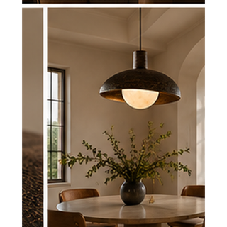 Beamiva Nocturne Dome Textured Metal & Alabaster-Style Pendant Light — interior scene