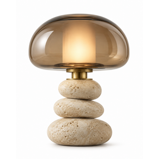 Beamiva Pebble Bloom Travertine-Look & Smoked Glass Table Lamp — product image
