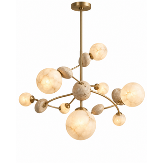 Beamiva Pebble Orbit Alabaster-Style & Travertine-Look Globe Chandelier — product image