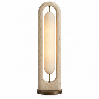 Beamiva Portico Glow Travertine-Look & Linen-Style Floor Lamp — product image