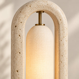 Beamiva Portico Glow Travertine-Look & Linen-Style Floor Lamp — detail close-up