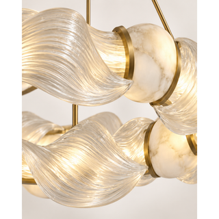 Beamiva Ribbon Halo Sculptural Glass & Alabaster-Style Chandelier — detail close-up