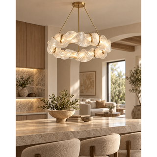 Beamiva Ribbon Halo Sculptural Glass & Alabaster-Style Chandelier — interior scene
