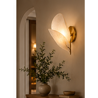 Beamiva Selene Petal Alabaster-Style & Brass-Finish Wall Sconce — interior scene