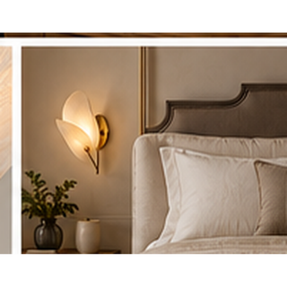 Beamiva Selene Petal Alabaster-Style & Brass-Finish Wall Sconce — interior scene