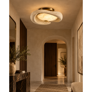 Beamiva Serein Loop Travertine-Look & Alabaster-Style Sculptural Ceiling Light — interior scene