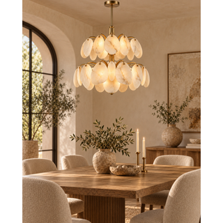 Beamiva Solara Cascade Alabaster-Style Petal Chandelier — interior scene