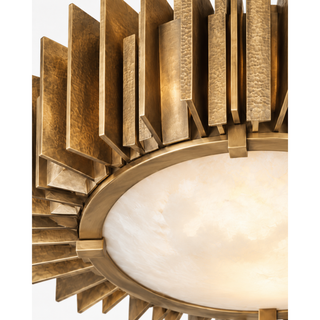Beamiva Solstice Crown Hammered Brass-Finish & Alabaster-Style Ceiling Light — detail close-up