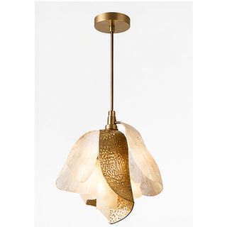 Beamiva Solstice Wave Alabaster-Style & Textured Brass-Finish Pendant Light — product image