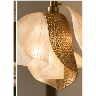 Beamiva Solstice Wave Alabaster-Style & Textured Brass-Finish Pendant Light — detail close-up