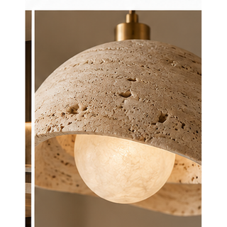 Beamiva Terra Drift Travertine-Look Dome Pendant Light — detail close-up