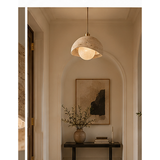 Beamiva Terra Drift Travertine-Look Dome Pendant Light — interior scene
