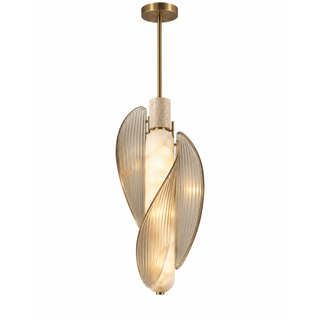 Beamiva Vela Spiral Alabaster-Style, Travertine-Look & Fluted Glass Pendant Light — product image