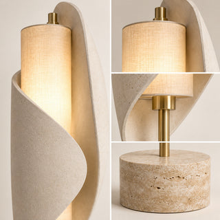 Beamiva Velora Wrap Travertine-Look & Linen-Style Floor Lamp — detail close-up