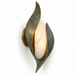 Beamiva Verdant Flame Verdigris-Finish & Alabaster-Style Wall Sconce — product image