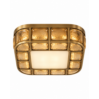 Beamiva Vetra Grid Hammered Amber Glass & Alabaster-Style Ceiling Light — product image