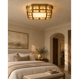 Beamiva Vetra Grid Hammered Amber Glass & Alabaster-Style Ceiling Light — interior scene